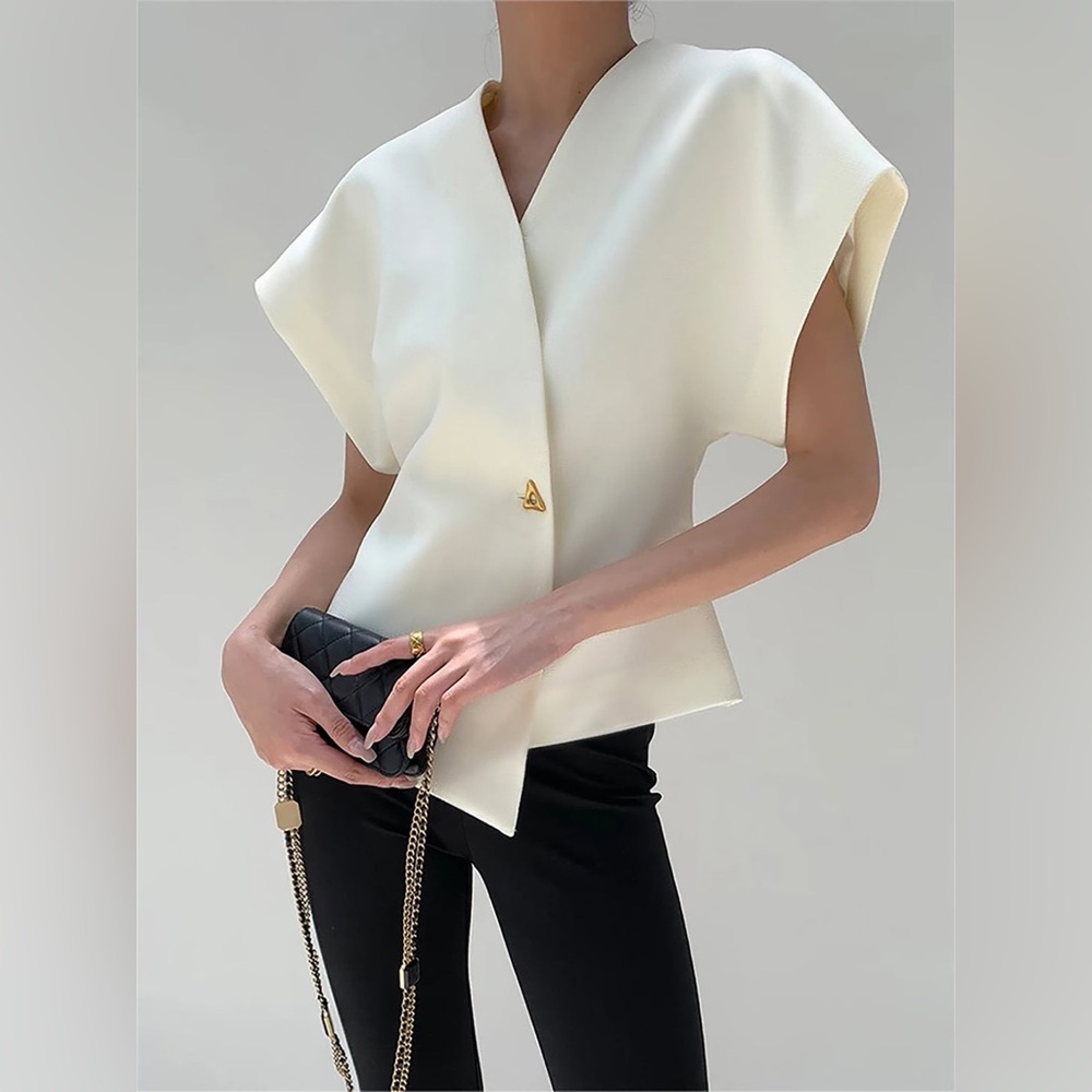 Commense Trendy V-Neck Button Down Blouse